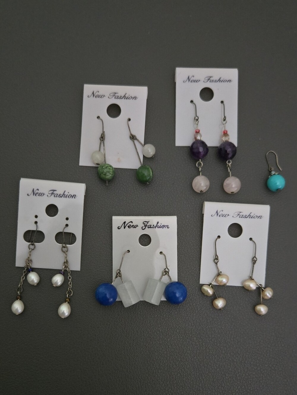 Natural Stones Pearl Beads Earrings Bundle - 5 Pairs+1
